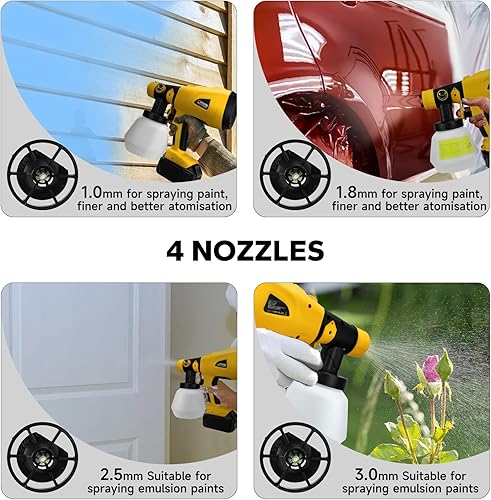 Miniatura 3 de Pulverizador de pintura inalámbrico, pistola de pulverización HVLP sin escobillas con 4 boquillas, para batería DeWalt de 20 V máximo, para riego de