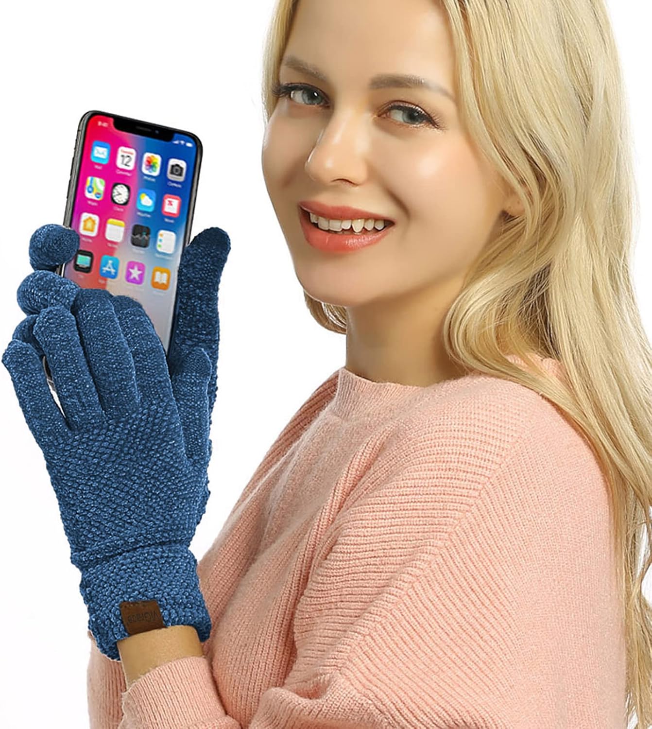 ViGrace Winter Touchscreen Gloves for Women Chenille Warm Knit with 3 Touch Screen Fingers Texting Elastic Cuff Thermal Glove - Image 3