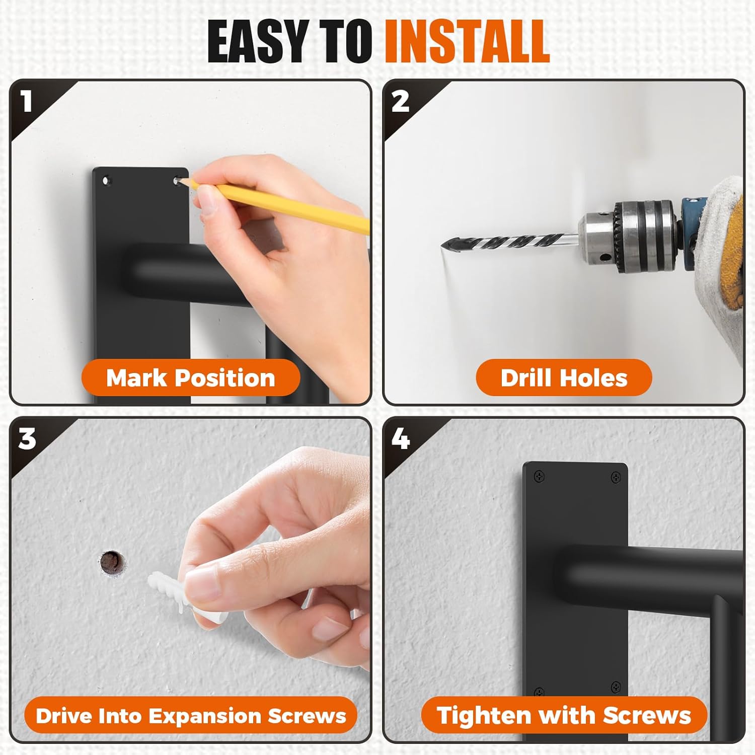 GORWARE Hand Rails for Outdoor Steps, Handrails for Elderly, Porch Railing & Deck Hand Rail Wall Mount Stair Hand Grab Bars, 1 to 3 Steps U-Shape Safety Handle for Garage, Toilet,Yard and Garden