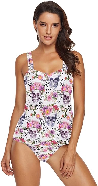 Amazon.com: KFBE Tankini trajes de baño para mujer 2 piezas calavera  esqueleto traje de baño flores : Ropa, Zapatos y Joyería