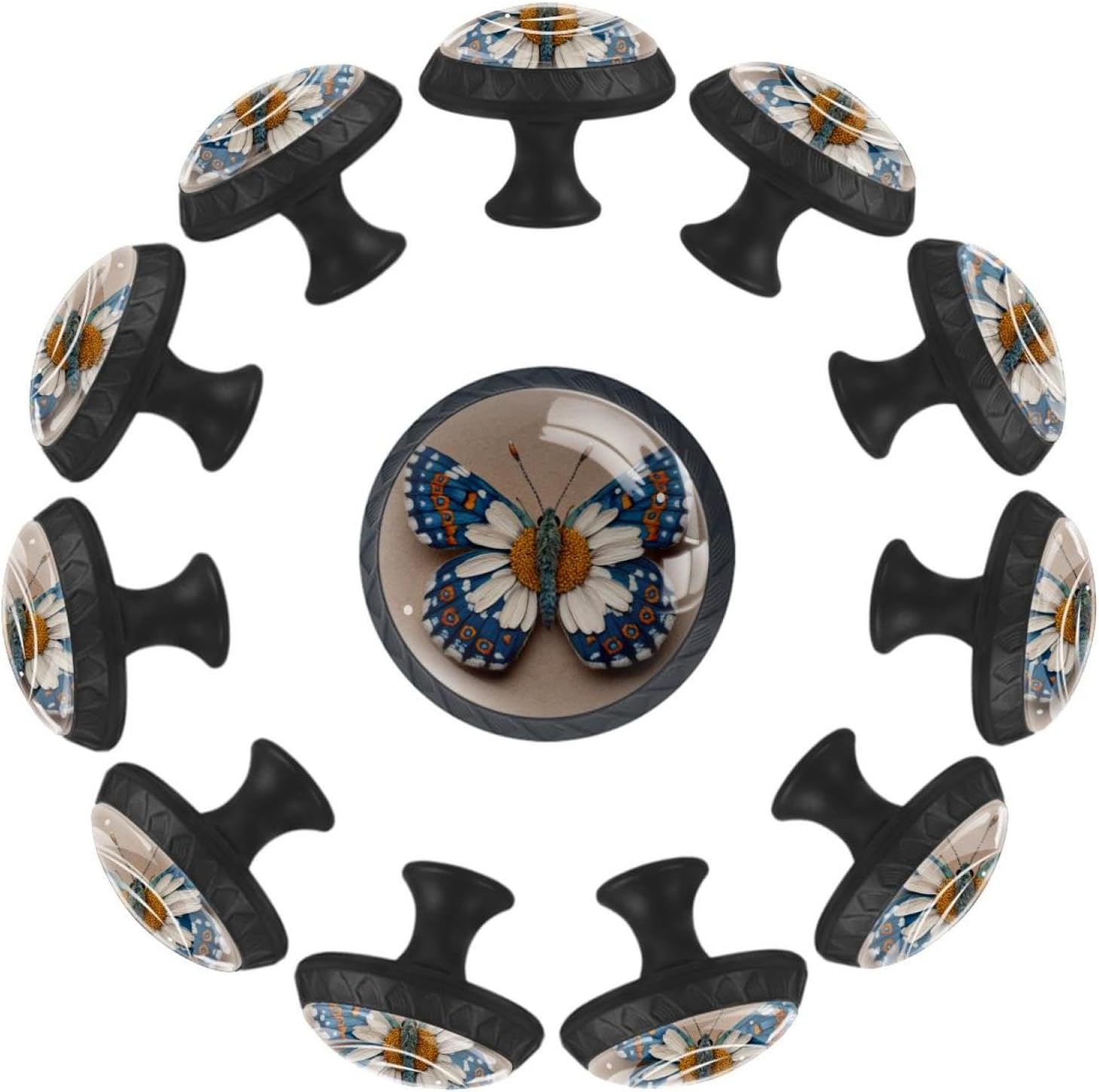 Daisy Butterfly Decorative Drawer Knobs Gift Set, Beautiful Pattern Cabinet Pulls for Kitchen Bedroom Bathroom Dresser Wardrobe Decor