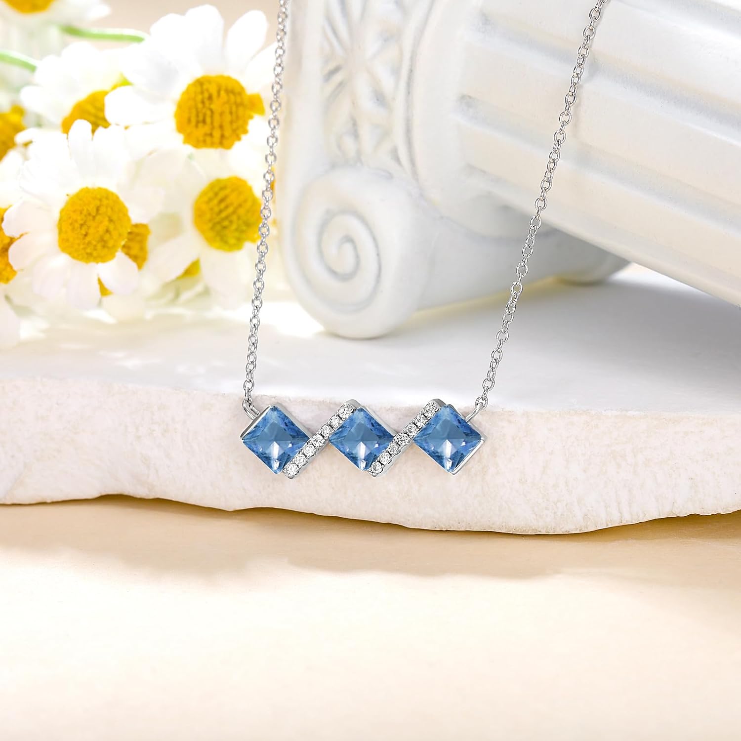 Princess Cut Gemstone Pendant Necklace 925 Sterling Silver Square Cut Birthstone Jewelry for Women Gifts - Image 3