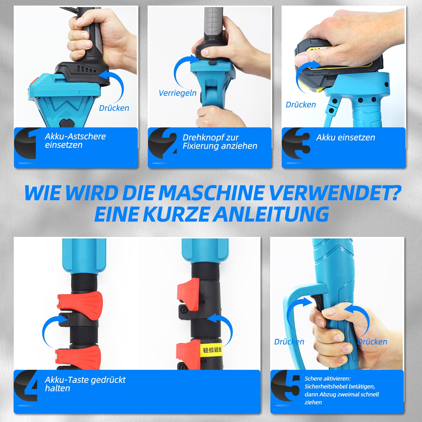 Teleskopstange für Akku-Astschere und Hochentaster, 1,2–2,5 m ausziehbar, 180° verstellbarer Kopf, Arbeitshöhe bis 4,6 m – Kompatibel mit Makita 18V/21V