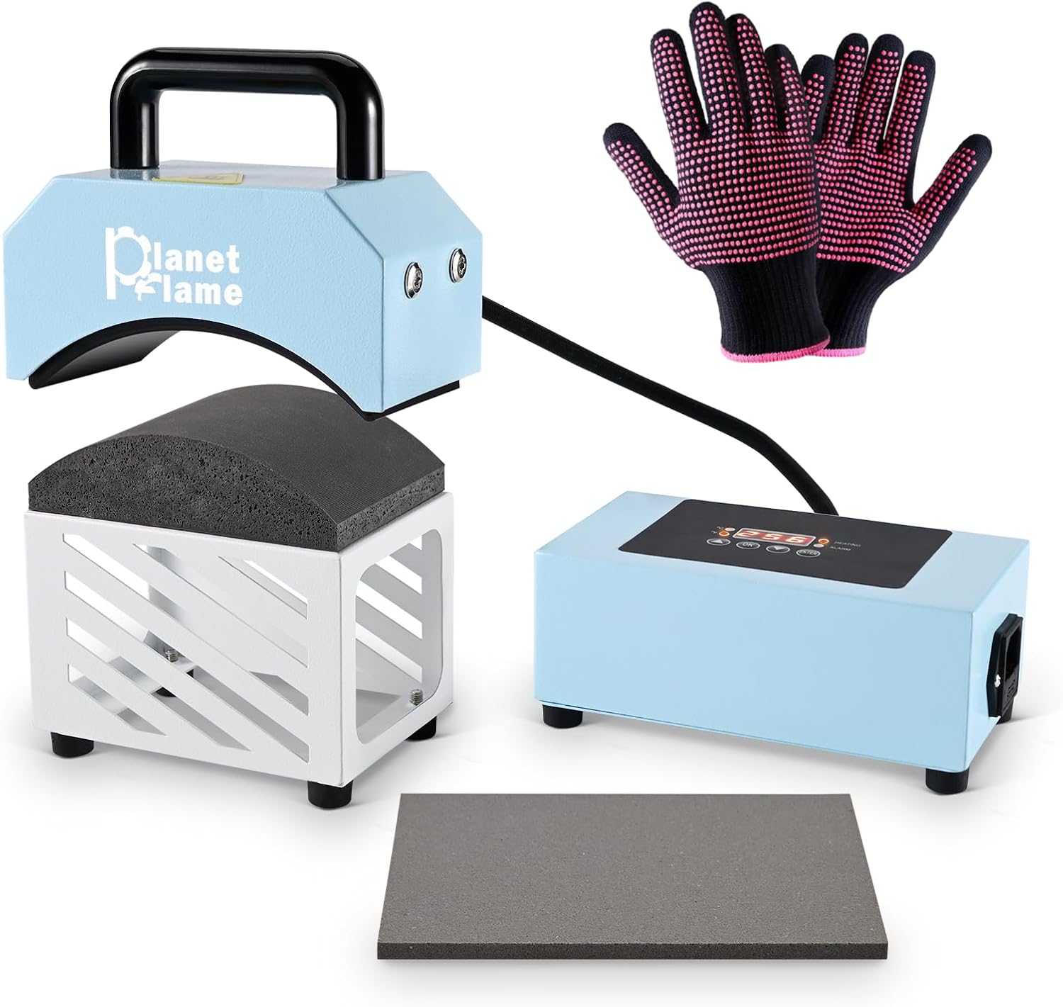 Prensa para Gorras PlanetFlame, Placa Curva Revestida de Teflón 5.4" x 3.1", Azul