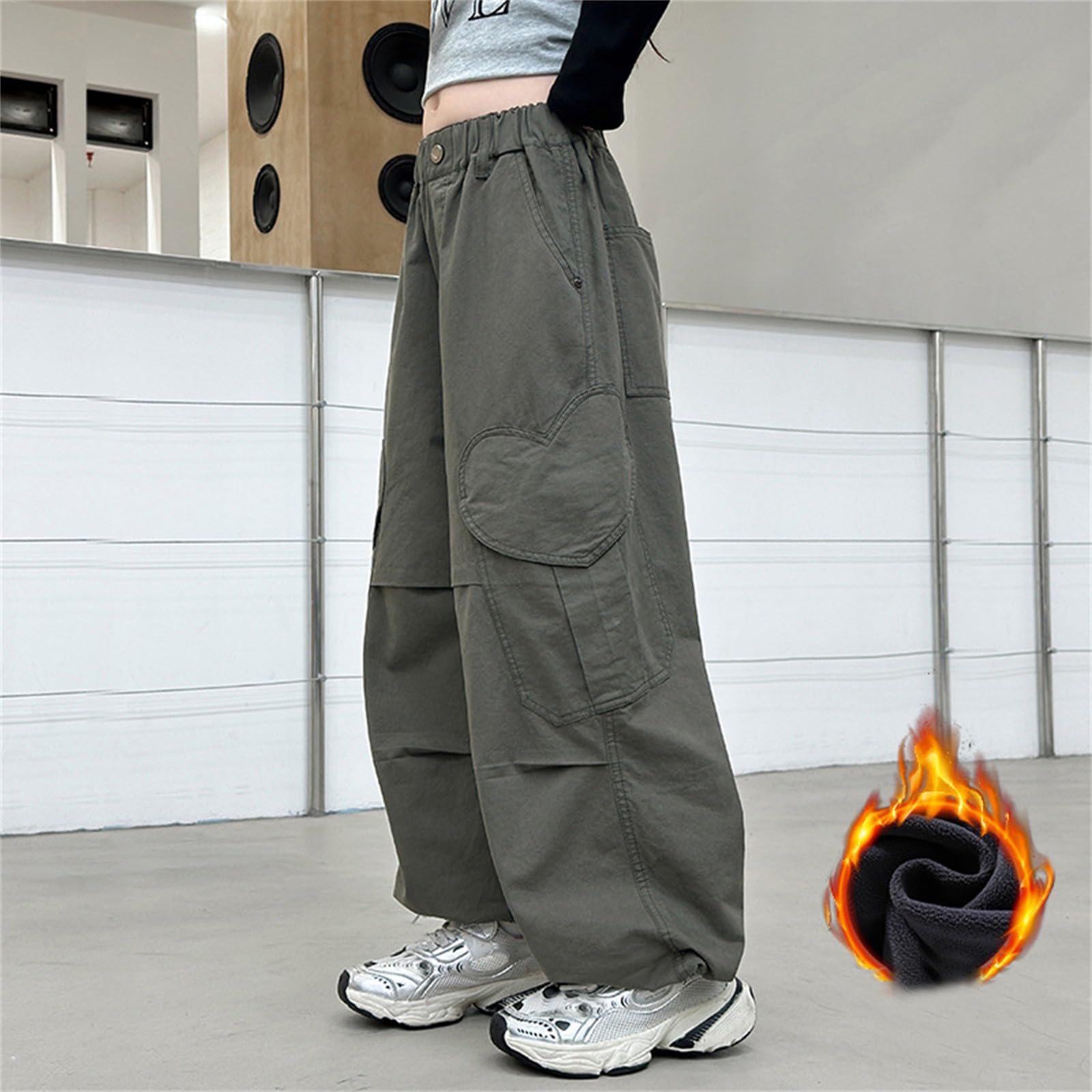 Pantalones Cargo Niña 2-12 Años Invierno Cálido Forro Polar Pantalón de Trabajo Ancho Casual Cintura Elastica Pantalon Trekking Adolescente Baggy Elasticos Cómodos Jogger Deportivo Outdoor