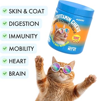 LEGITPET Cat Multivitamin Crunchy Treats Daily Vitamins for Cats with Taurine, Omega 3 & L-Lysine Immune, Skin & Coat, Heart & Brain Support Chicken Flavor, 500 Crunchy Pillows
