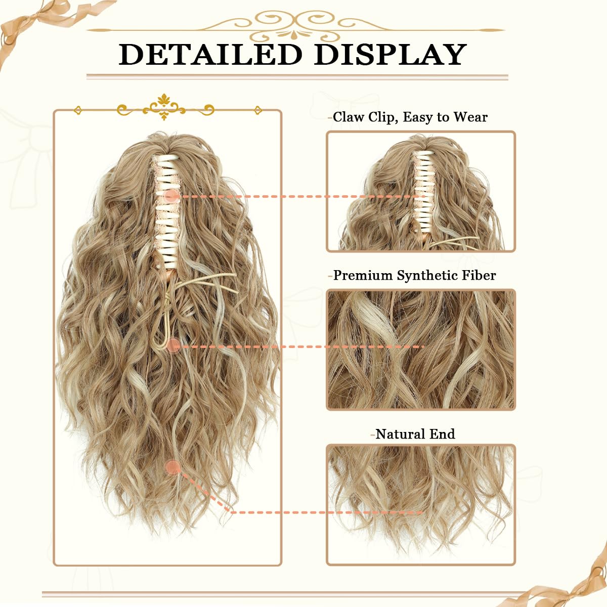 Ponytail Extension 12 Inch Claw Clip Ponytail Extension Clip on Ponytails for Women Drawstring Curly Ponytail Wig Sythetic Hair Pieces