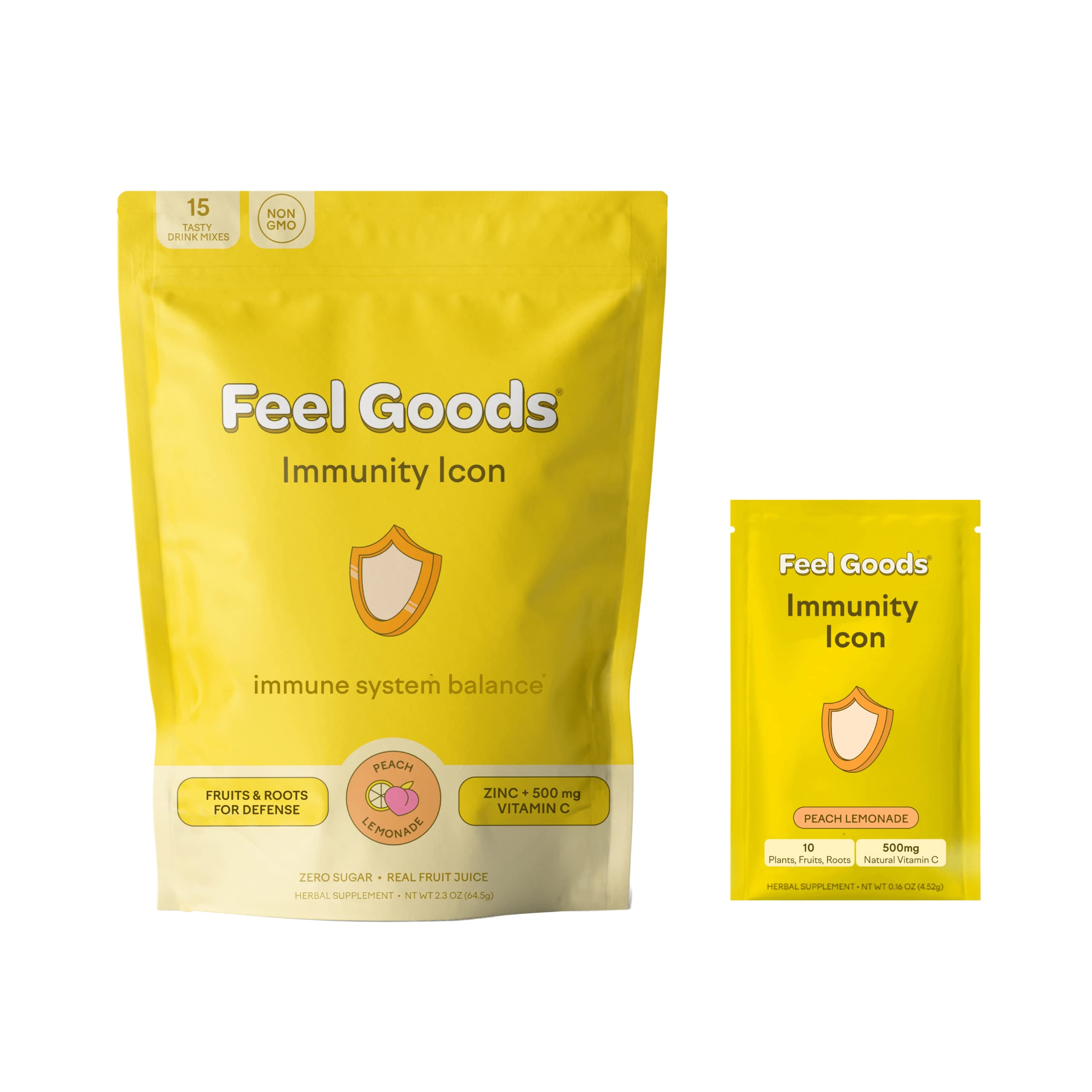 Feel Goods Immunity Icon, Vitamin C Immune Support Powder Packets - 500mg Vitamin C, Elderberry, Ginger, Turmeric & Key Vitamins for Daily Immune Health - Sugar-Free & Caffeine-Free Drink Mix Packets