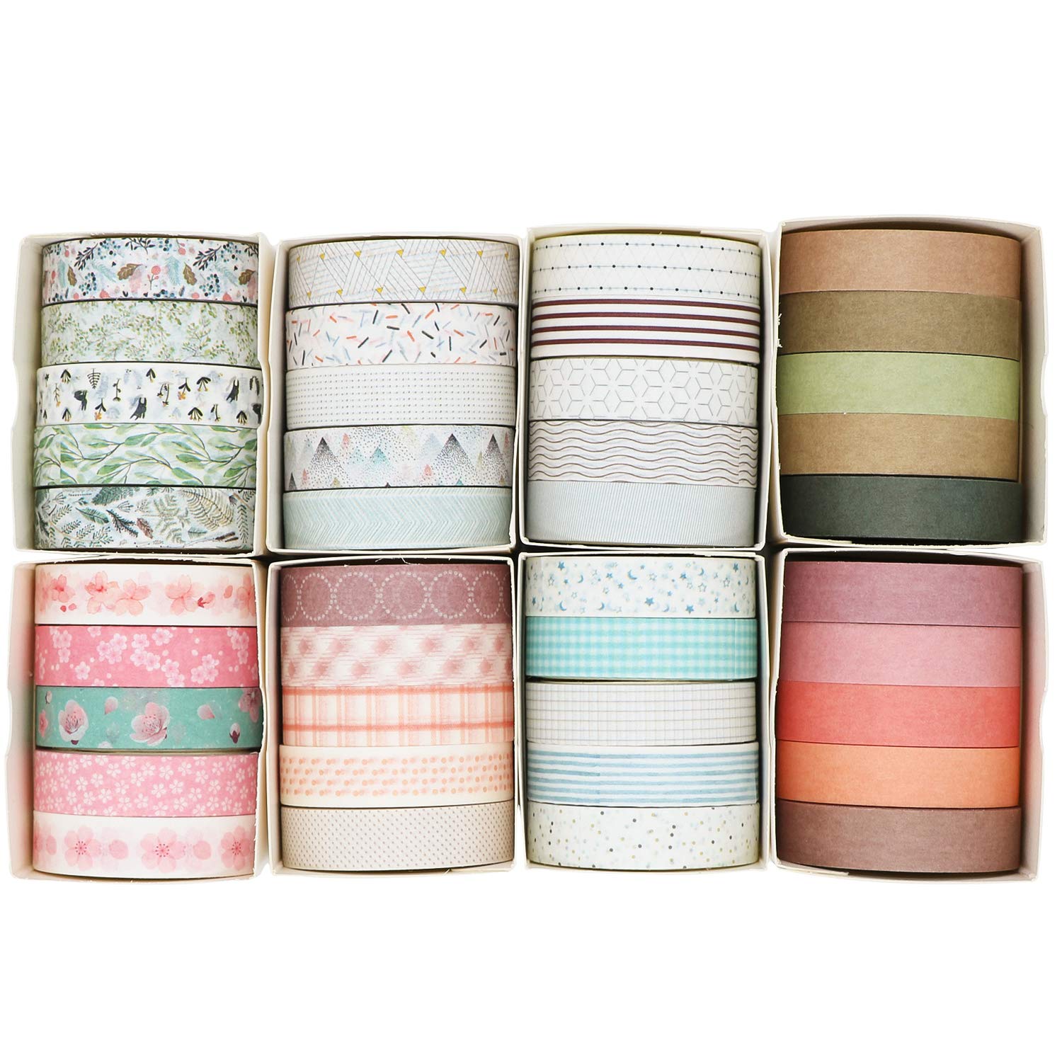 Knaid 40 Rolls of Slim Washi Tape Gift Box Set, Decorative Paper Tapes 10 mm Wide for Scrapbooking, DIY Arts and Crafts, Bullet Journal, Planner, Junk Journal, Notebooks (Minimalist)