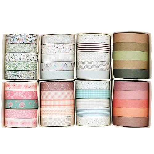Knaid 40 Rolls of Slim Washi Tape Gift Box Set, Decorative Paper Tapes 10 mm Wide for Scrapbooking, DIY Arts and Crafts, Bullet Journal, Planner, Junk Journal, Notebooks (Pastel) - Pastel