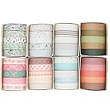 Knaid 40 Rolls of Slim Washi Tape Gift Box Set, Decorative Paper Tapes 10 mm Wide for Scrapbooking, DIY Arts and Crafts, Bullet Journal, Planner, Junk Journal, Notebooks (Pastel)