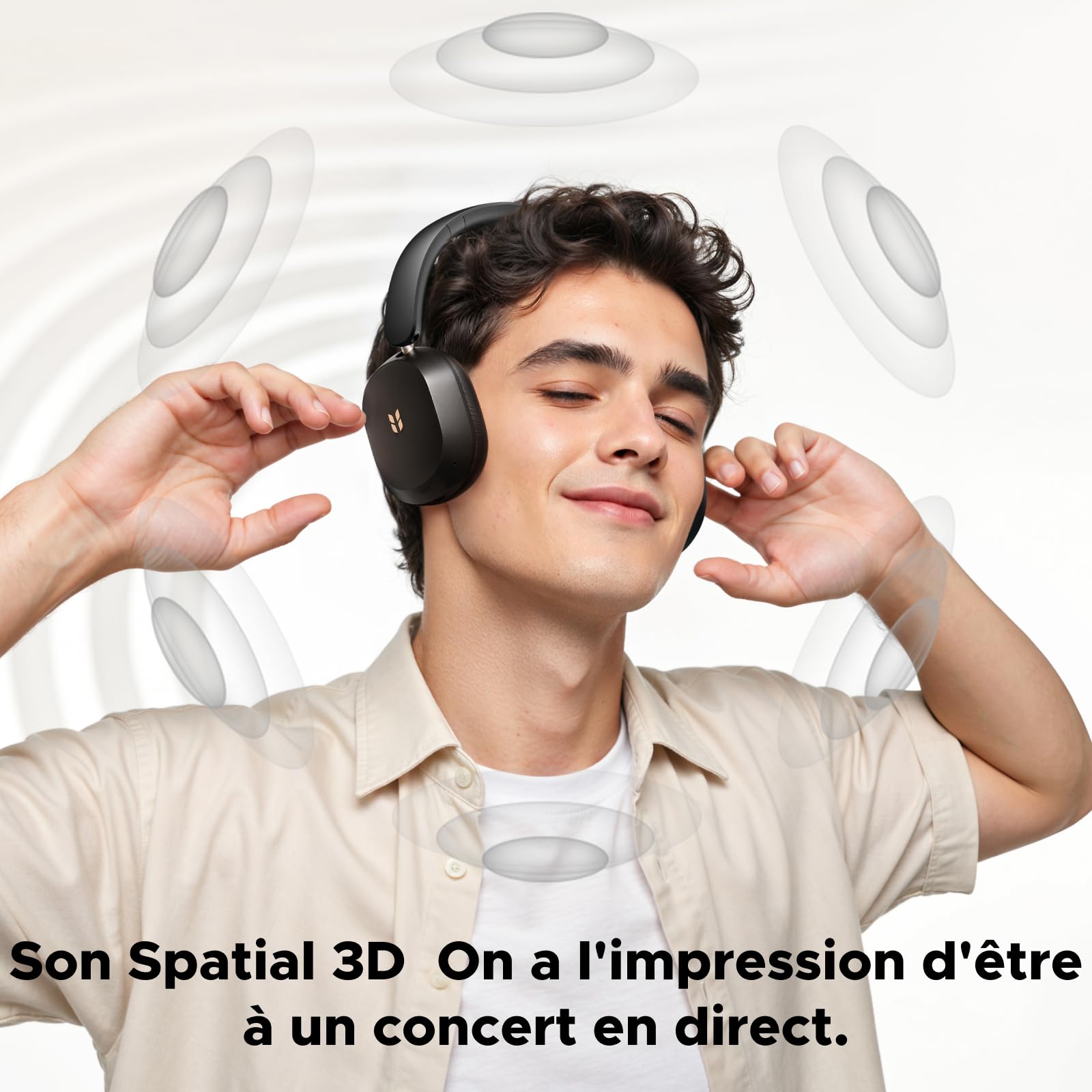 UGREEN HiTune Max 5s Casque Bluetooth sans Fil ANC Adaptative 45dB Hi Res | Casque Audio LDAC 5 Micros BT 6.0 Audio Spatial Réduction Active du Bruit Adaptative EQ App 112H Connexion Multipoint Noir
