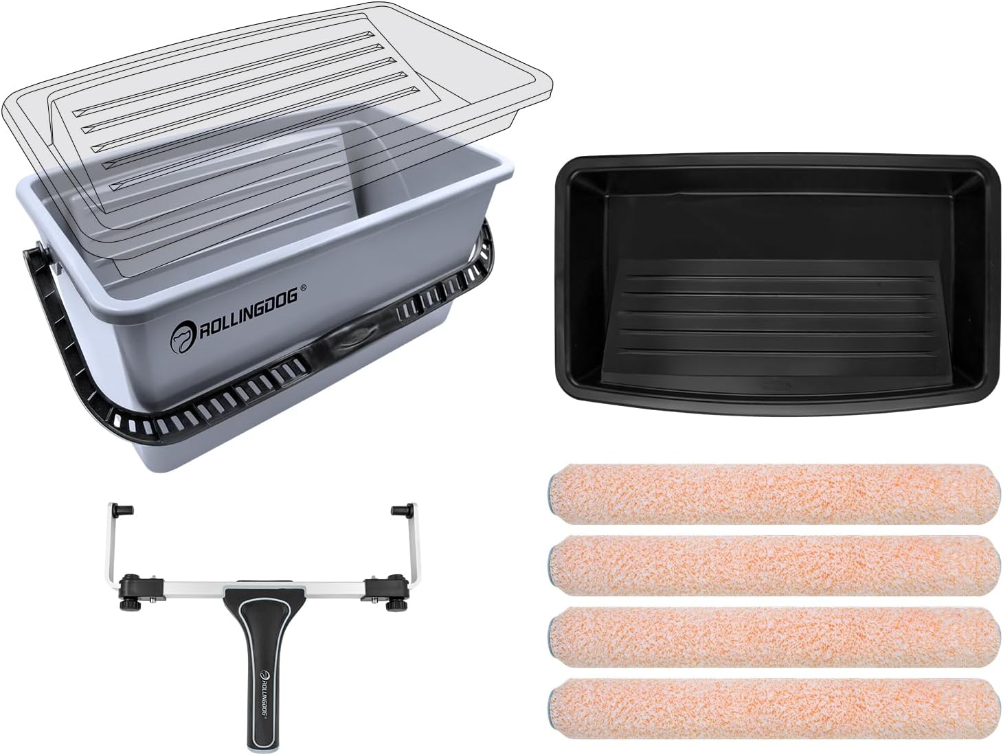 ROLLINGDOG 18 INCH Paint Roller Set - Large Paint Roller Tray & Bucket, Ideal for Large Scale Home Renovation, Reusable & Washable, All Paints Compatible