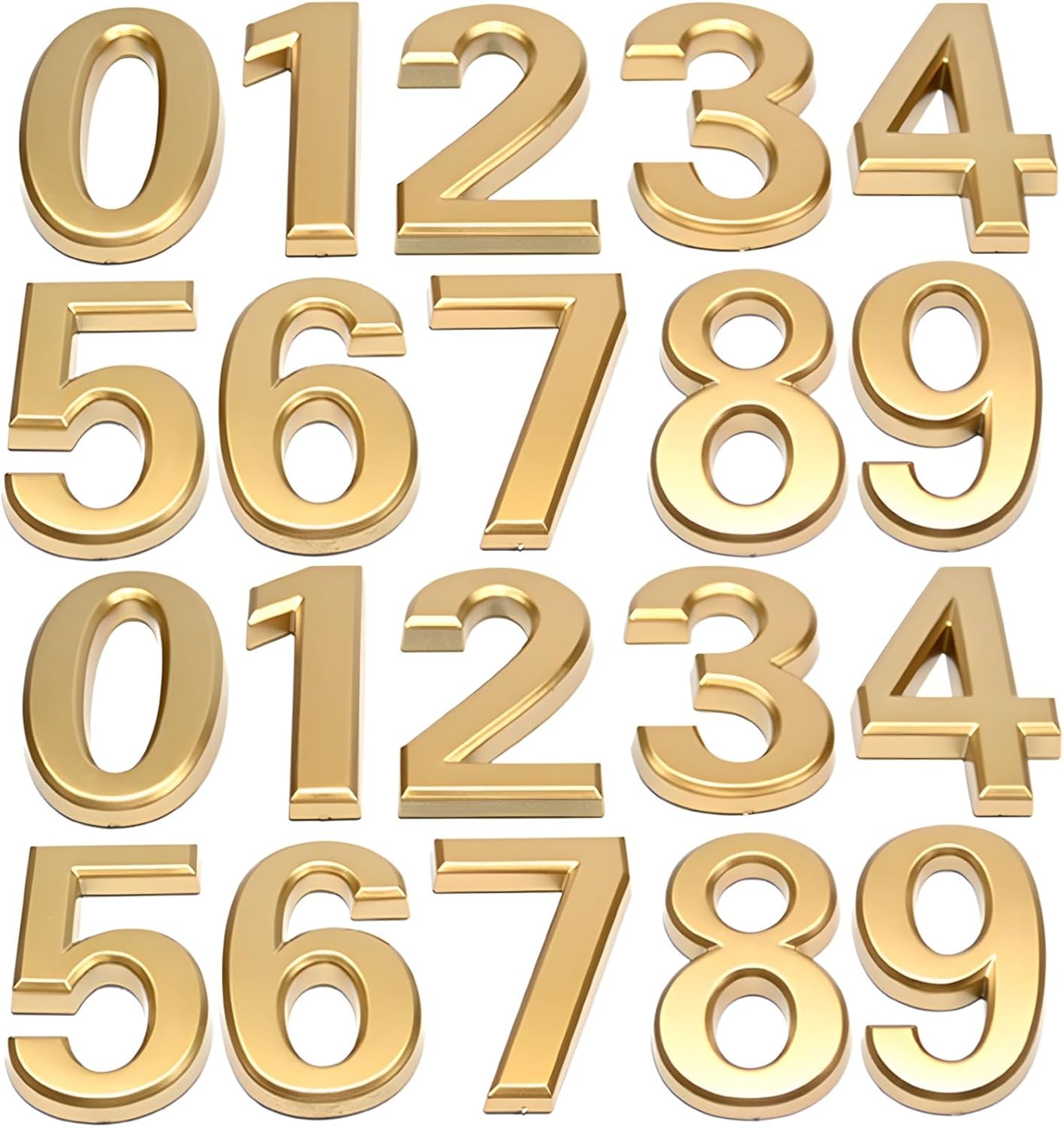 20-Piece Self-Adhesive Golden House Numbers Set, 0-9 Plastic Address Numbers for Mailboxes & Doors, 2.8-Inch, Waterproof for Home & Business
