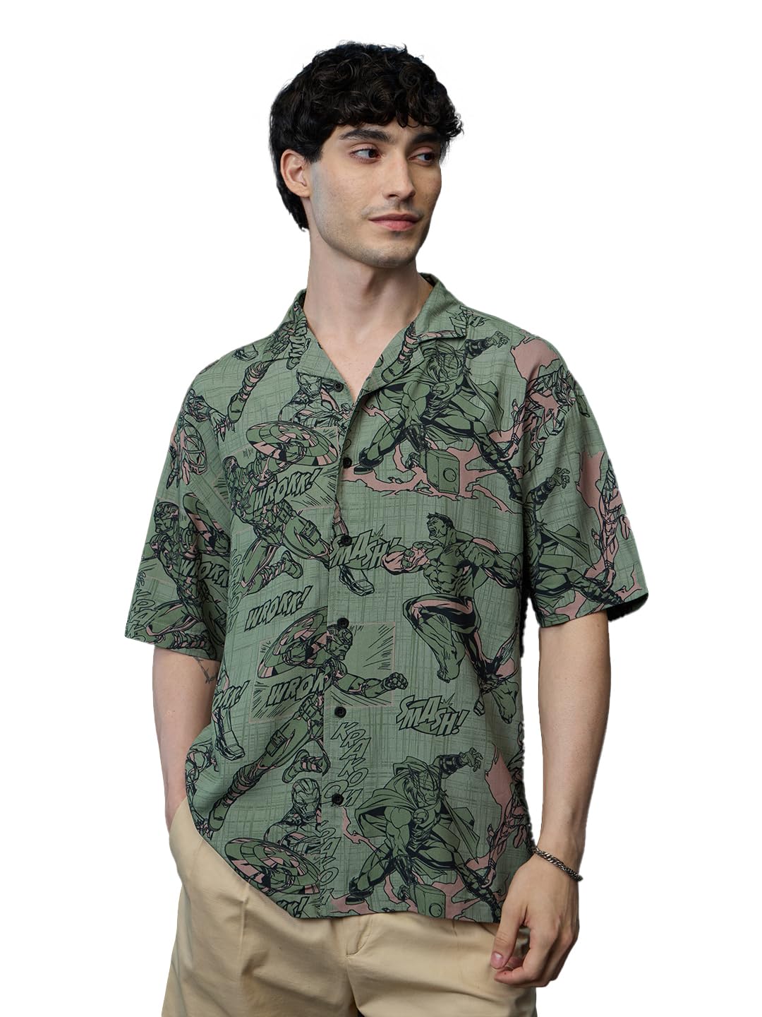 The Souled Store Avengers: Comics Men and Boys Short Sleeves Collared Neck Button Front Green All Over Printed Viscose Ove... - Review, Price and Buying Guide