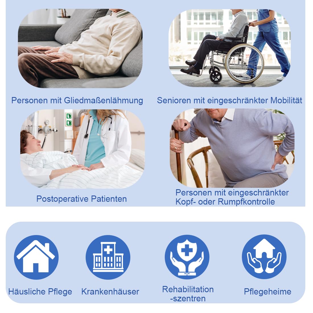 Universal Ganzkörper Hebegurt für Patientenlifter, Atmungsaktives 3D-Mesh Transfergurt für Senioren und Pflegebedürftige, Umsetzhilfe mit Herausfallschutz, bis 230 kg (Blue, mittel)
