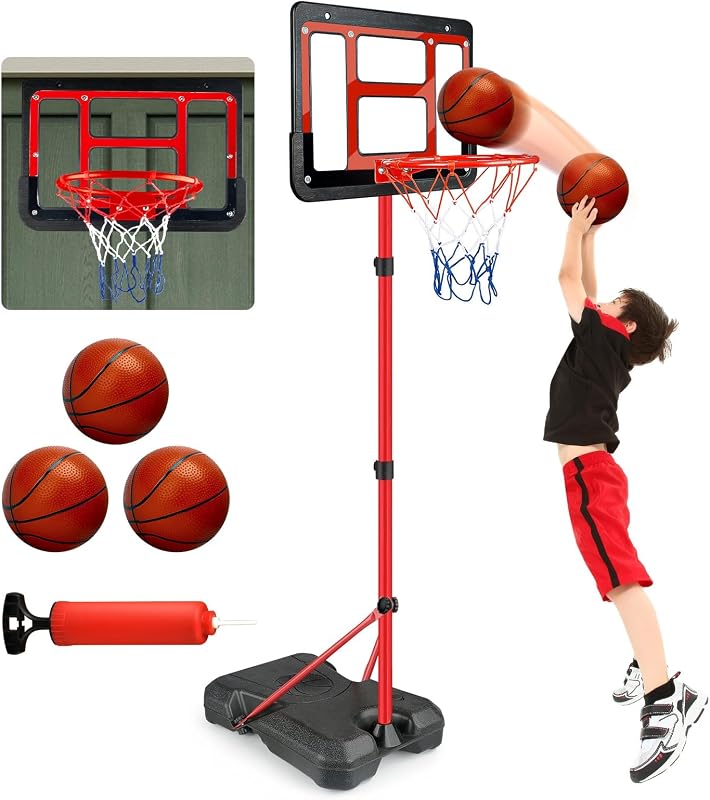 Kids Basketball Hoop, Adjustable Height Indoor Toddler Basketball Hoop | Outdoor Mini Basketball Hoop Adjustable Height 3.5FT-6.2FT, Basketball Goal Sport Toy Gifts for Boys Girls 3 4 5 6 7 8 Years