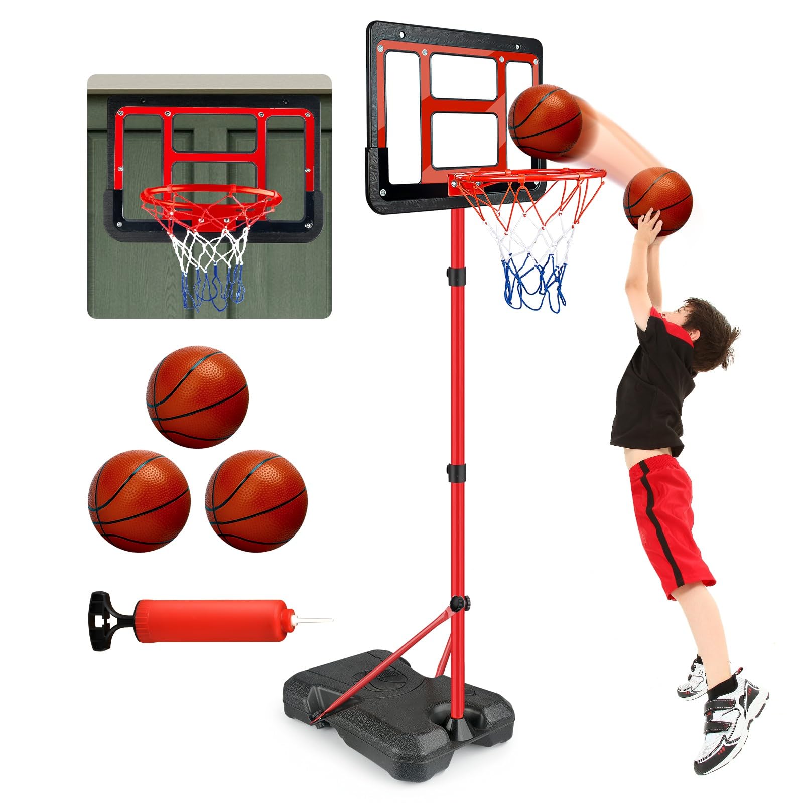 Boys Toy Gifts for 3 4 5 6 7 8 Years Old, Kids Basketball Hoop Adjustable Height 3.5FT-6.2FT, Mini Basketball Hoop for Kids, Basketball Goal Toys Outdoor Indoor Game Gifts for Boys