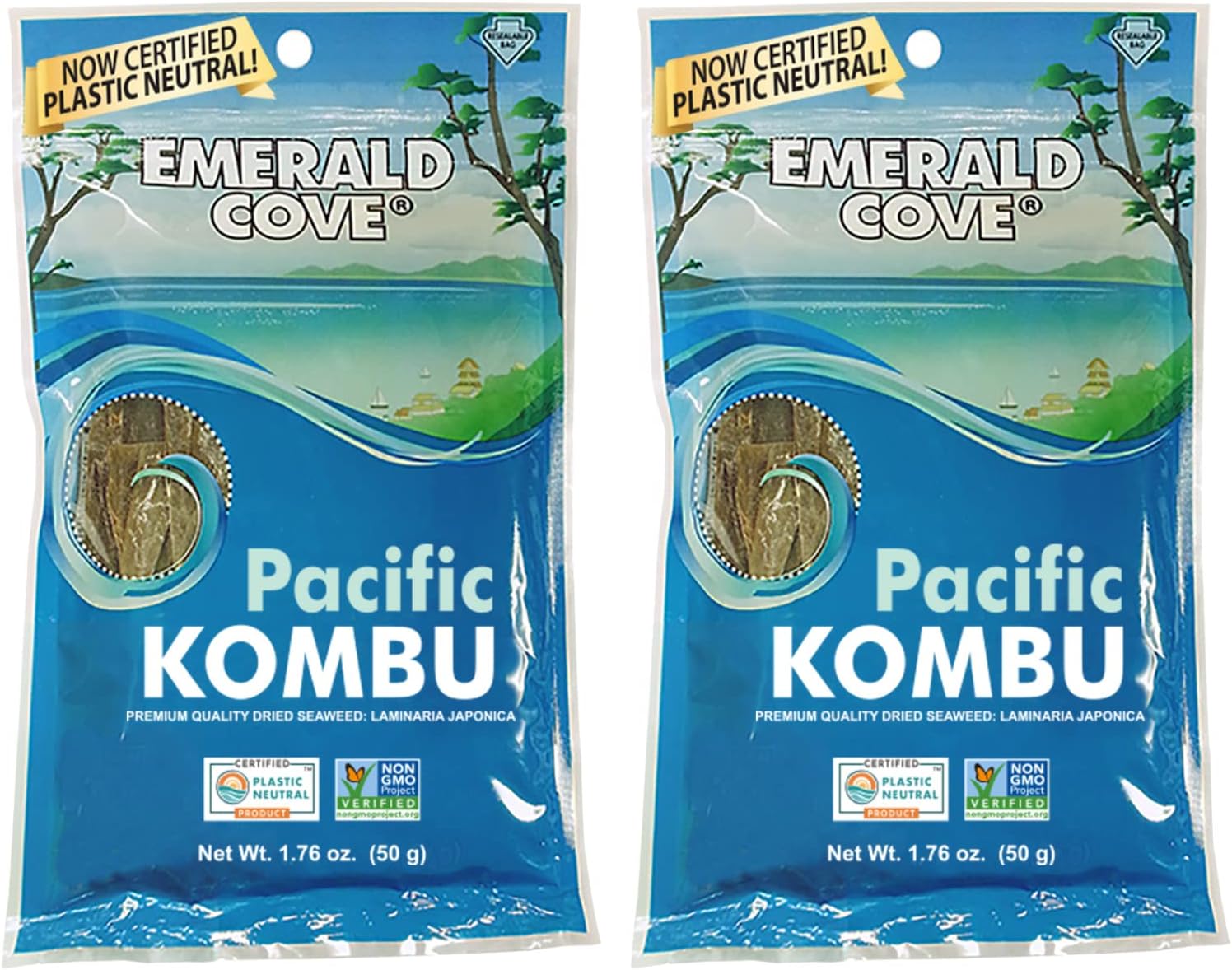 Emerald Cove Pacific Kombu, Non-GMO Dried Seaweed Pieces, Resealable Bag, 1.76 Ounce (2 pk)