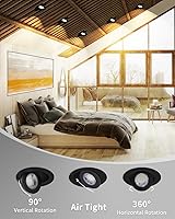 Vista 4 de Adetu luces LED empotrables de 4 pulgadas 5CCT con cardán en negro, iluminación empotrable direccional ajustable 360°+90°, luces de lata LED