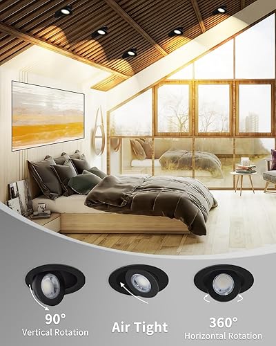 Miniatura 5 de Adetu Luz empotrable LED negra cardán de 4 pulgadas, iluminación empotrable direccional ajustable de 360+90, 2700K3000K3500K4000K5000K con Jbox, ETL