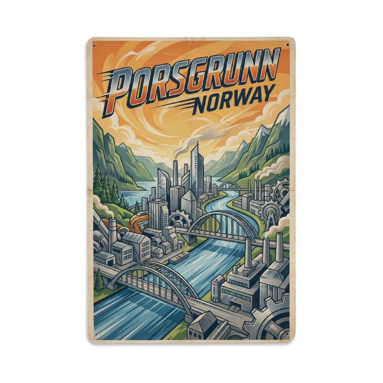 Travel Retro Norway Porsgrunn Metal Tin Sign Plaque Wall Decor for Cafe, Club Bar, Office, Garden Metal Poster 8x12Inch
