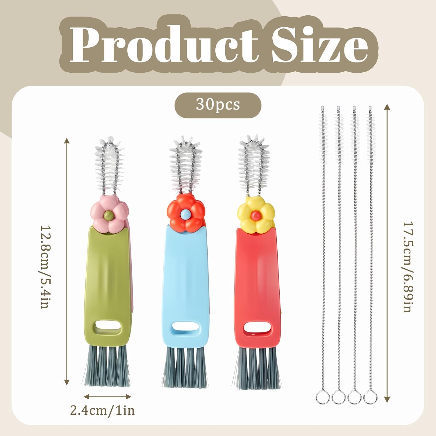 JJUNW 3 in 1 Cup Lid Cleaning Brush, 7Pcs Portable Cup Cleaner Set with 4 Long-Bristled Tools, Water Bottle Cleaner for Home Kitchen and Travel