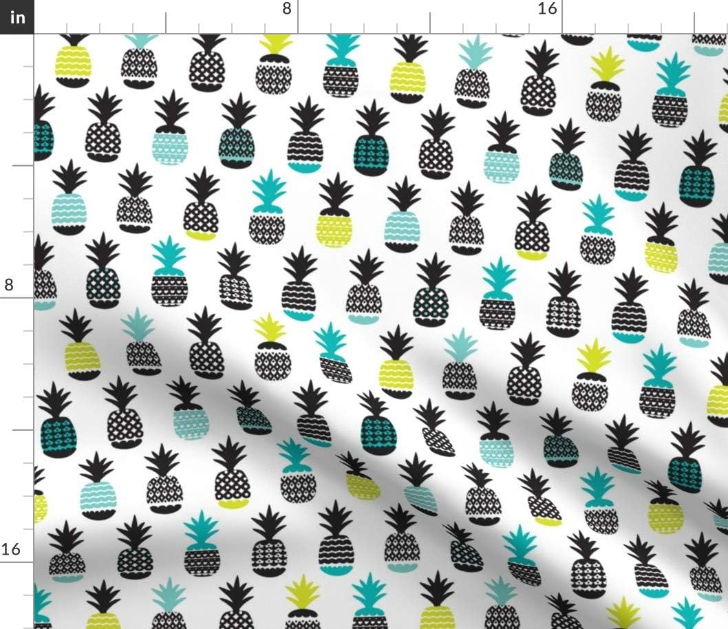 Spoonflower Fabric - Fun Black Aqua Blue Lime Color Geometric Pineapple Fruit Summer Beach Printed on Petal Signature Cotton Fabric by The Yard - Sewing Quilting Apparel Crafts Decor