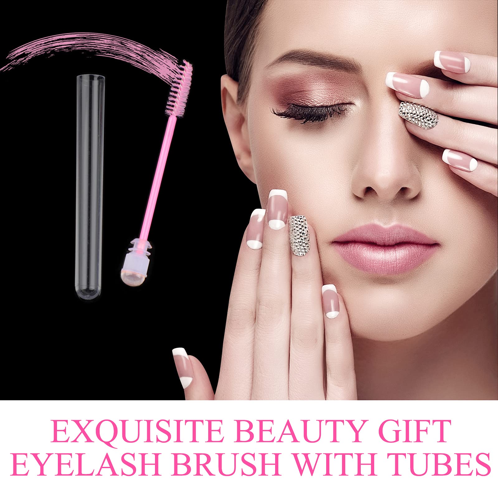 Dming 50pcs Cepillo de Pestañas Varita de Pestañas Herramienta de Maquillaje Extensión de Pestañas Suministros Cepillo de Limpieza Diamante Mascara Rosa cielo