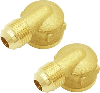 MENSI Propane Gas Water Oil 90 Degree Elbow Connector Coupling Fittings For BBQ Grills, Olympian Wave Heater 4050-0608 Brass Tube Fitting 1/2" Female NPT x 3/8" Male Flare