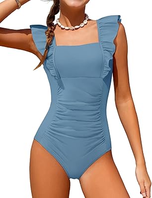 NECIOUS Girls Swimsuit Ruffle Adjustable Straps One Piece Bathing Suit Solid Color Ruched Girls' Swimwear 9-16Y