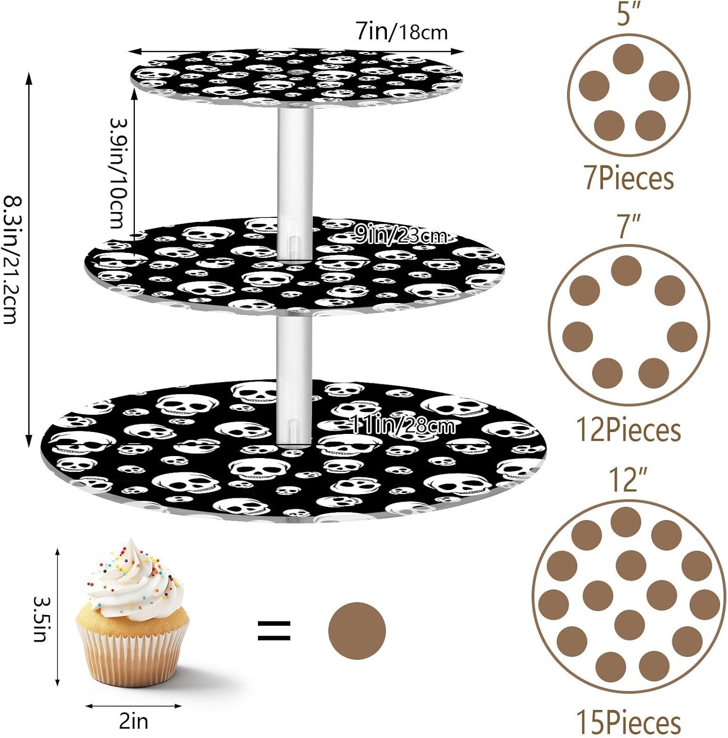 Skull Halloween 3 Tier Acrylic Cupcake Stand, Cupcake Stand for 34 Cupcakes for Weddings,Christmas,Holidays,Parties,Birthday,Printed Cupcake Tower 23301048