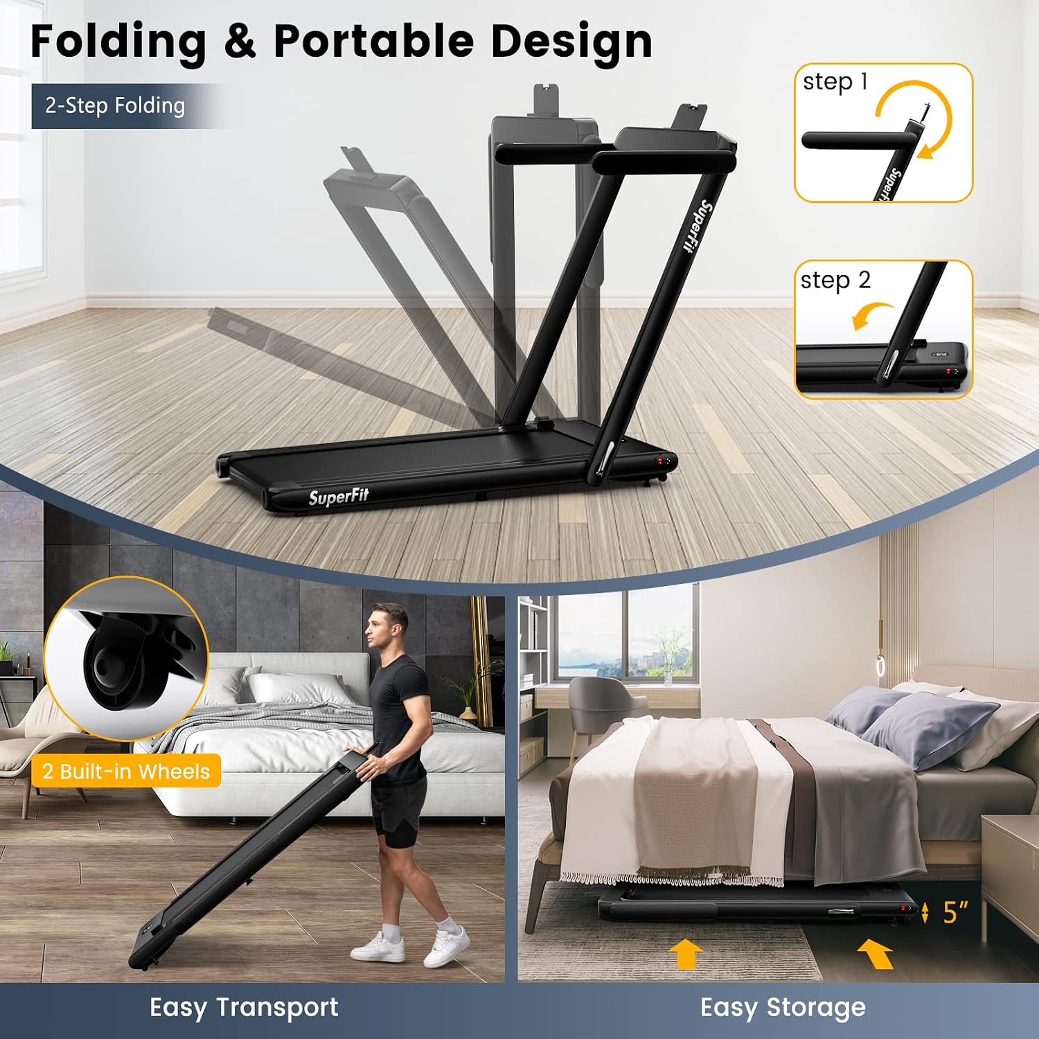 GYMAX Walking Pad, 2 in 1 Free Installation Under Desk Treadmill with LED Monitor, Smart App/Remote Control & Bluetooth Speaker, Foldable Compact Running Machine for Home Office Small Spaces