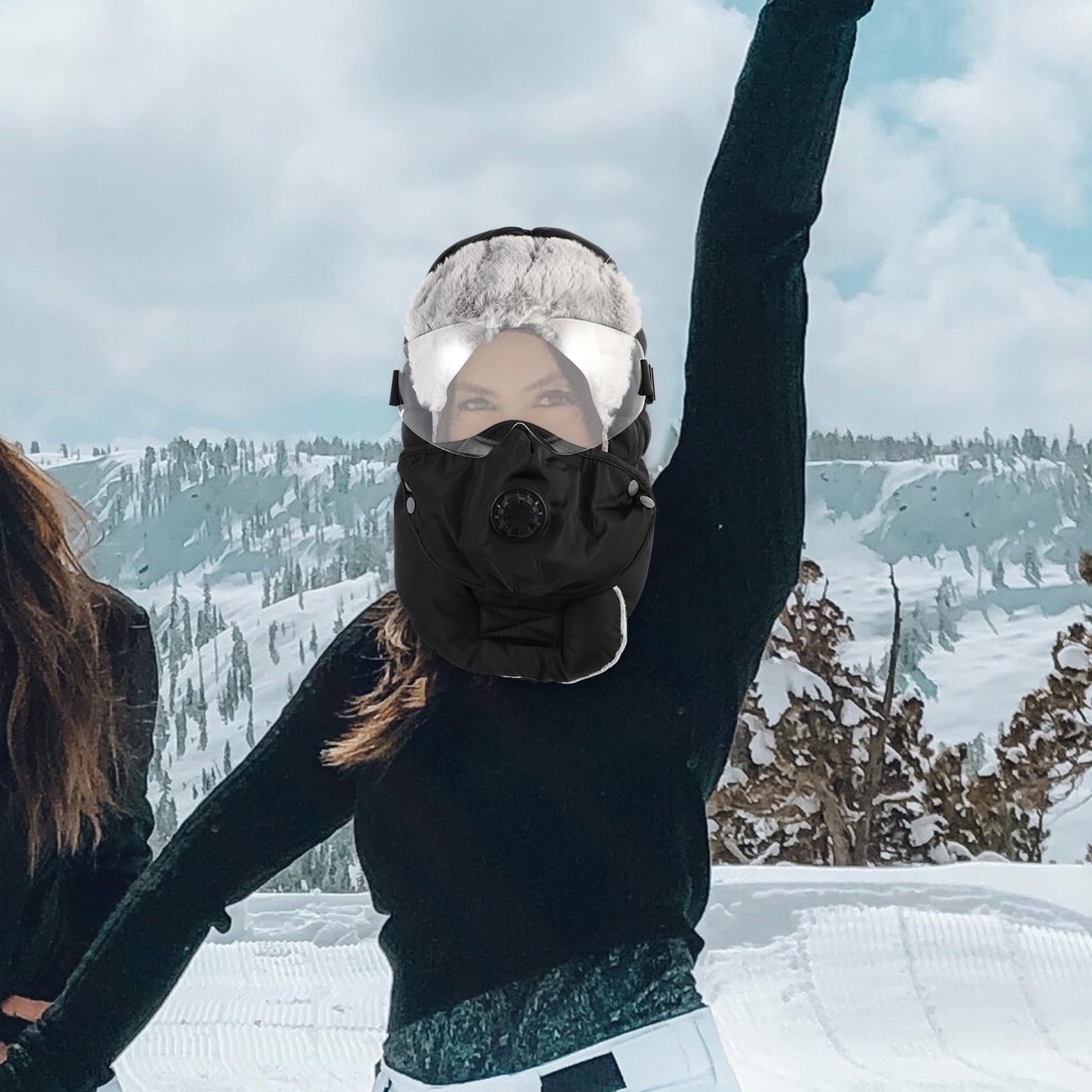 Gorro de Invierno Set de 1 Unidad para Hombre Negro de Algodón con Orejeras y Gafas, Resistente al Viento, Adecuado para Esquiar y Camping