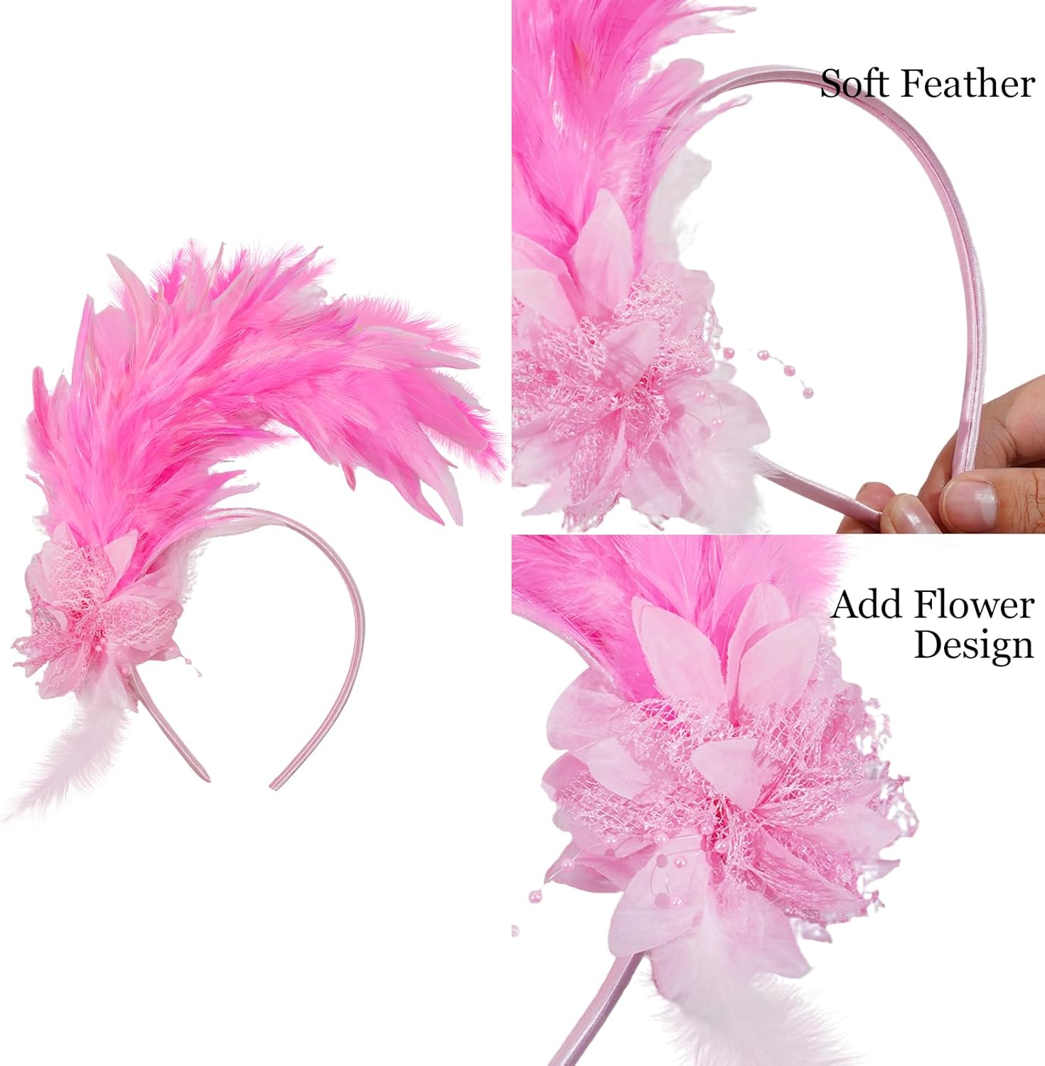 Feathers Fascinator Headband 1920s Queen Headpiece Fascinators Hats for Women Tea Party Flower Headpiece - Image 4