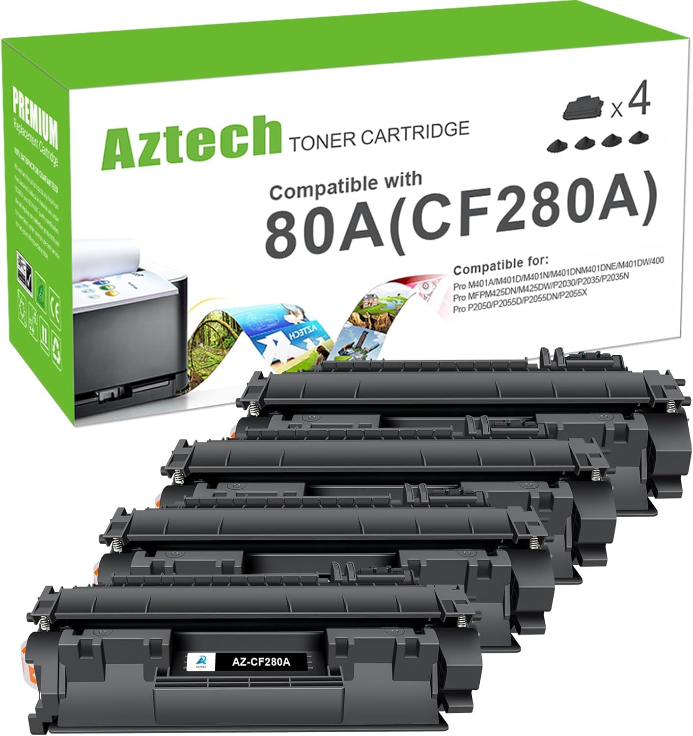 80A Toner Cartridge Black CF280A M401n Compatible for HP 80A CF280X CF280A 80X for HP LaserJet Pro 400 M401n M401dn MFP M425dn M401dne M401dw M425dw M425 M401 Printer Ink (4-Pack)