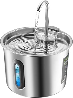 Rever 2.2L Stainless Steel Cat Fountain with Filter, Quiet | Visible window, ultra-quiet pump, multi-filtration system, cat's fresh water, easy cleaning