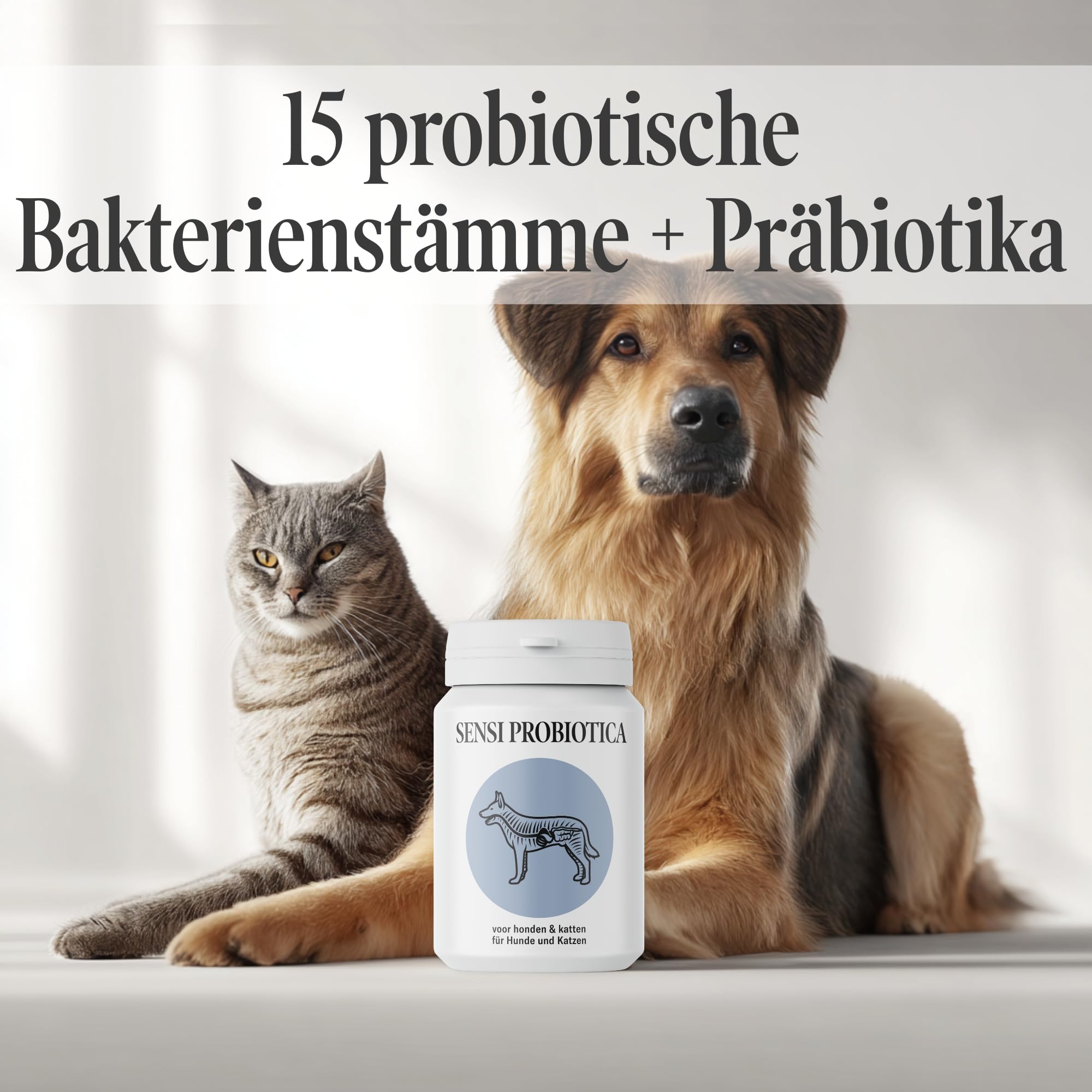 Probiotyk dla psów i kotów – wsparcie flory jelitowej przy miękkim stolcu i wrażliwym trawieniu – 15 probiotycznych szczepów bakterii + prebiotyki – 100 g proszku Sensipharm