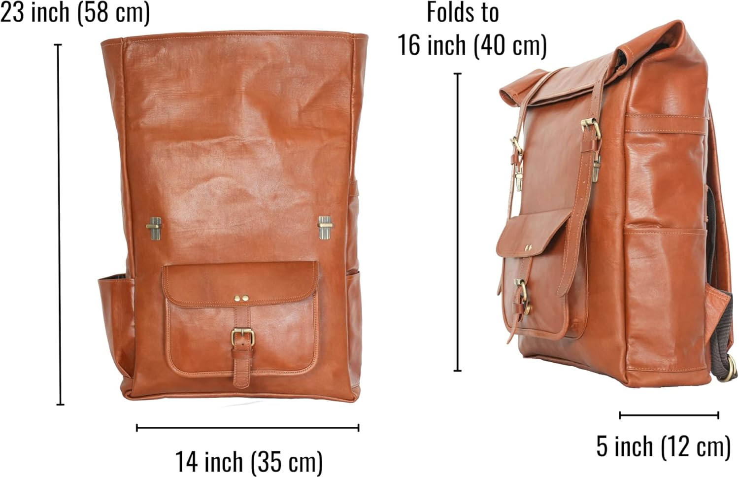 jaald Leather Backpack Vintage Rucksack Laptop Bag Water Resistant Roll Top College Bookbag