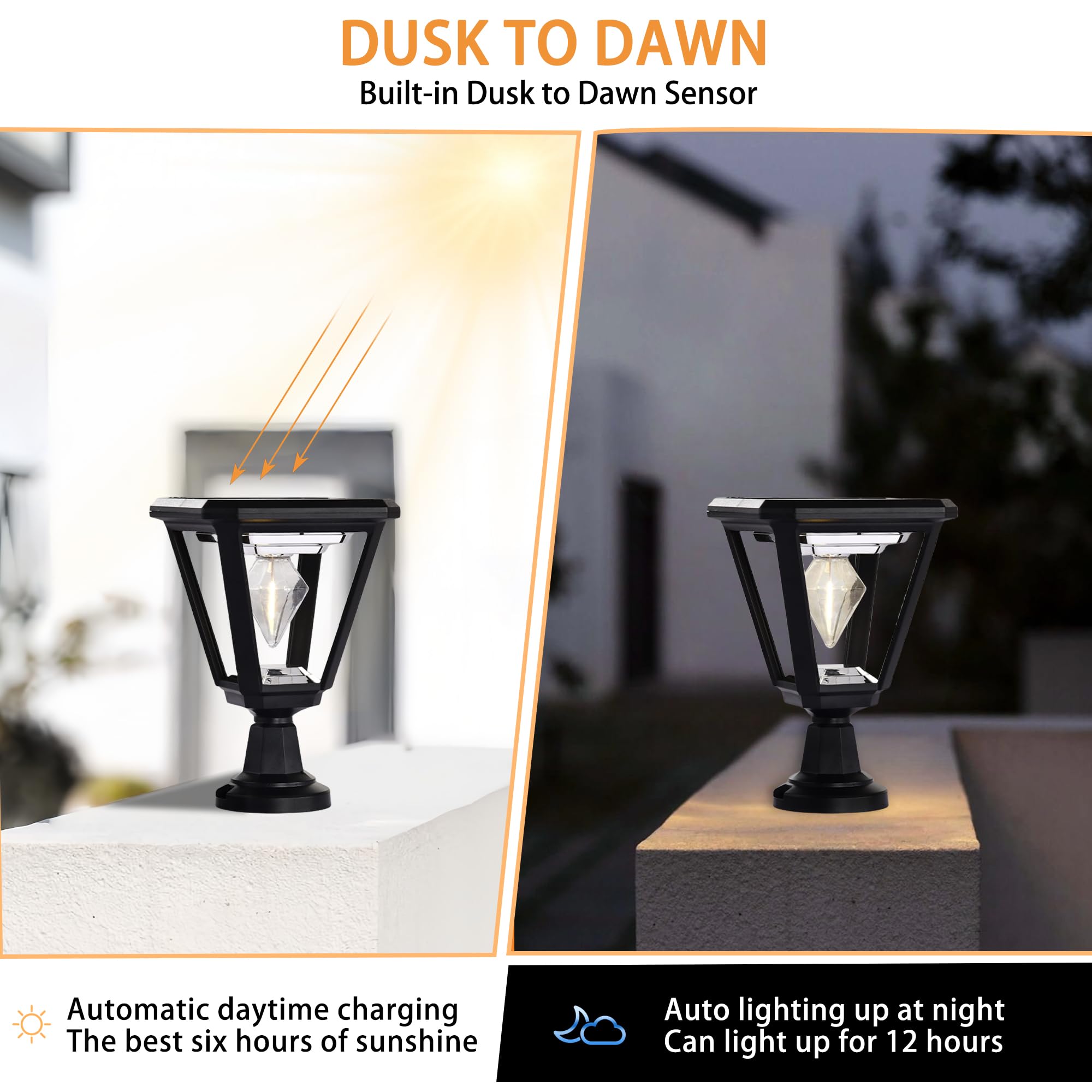 Alighting Solarleuchte für Zaunpfosten mit Dämmerungssensor – LED Solarlampe für Außen, Wasserdicht, Schwarze Gartenleuchte ohne Glas, ideal für Säulen, Terrasse, Einfahrt