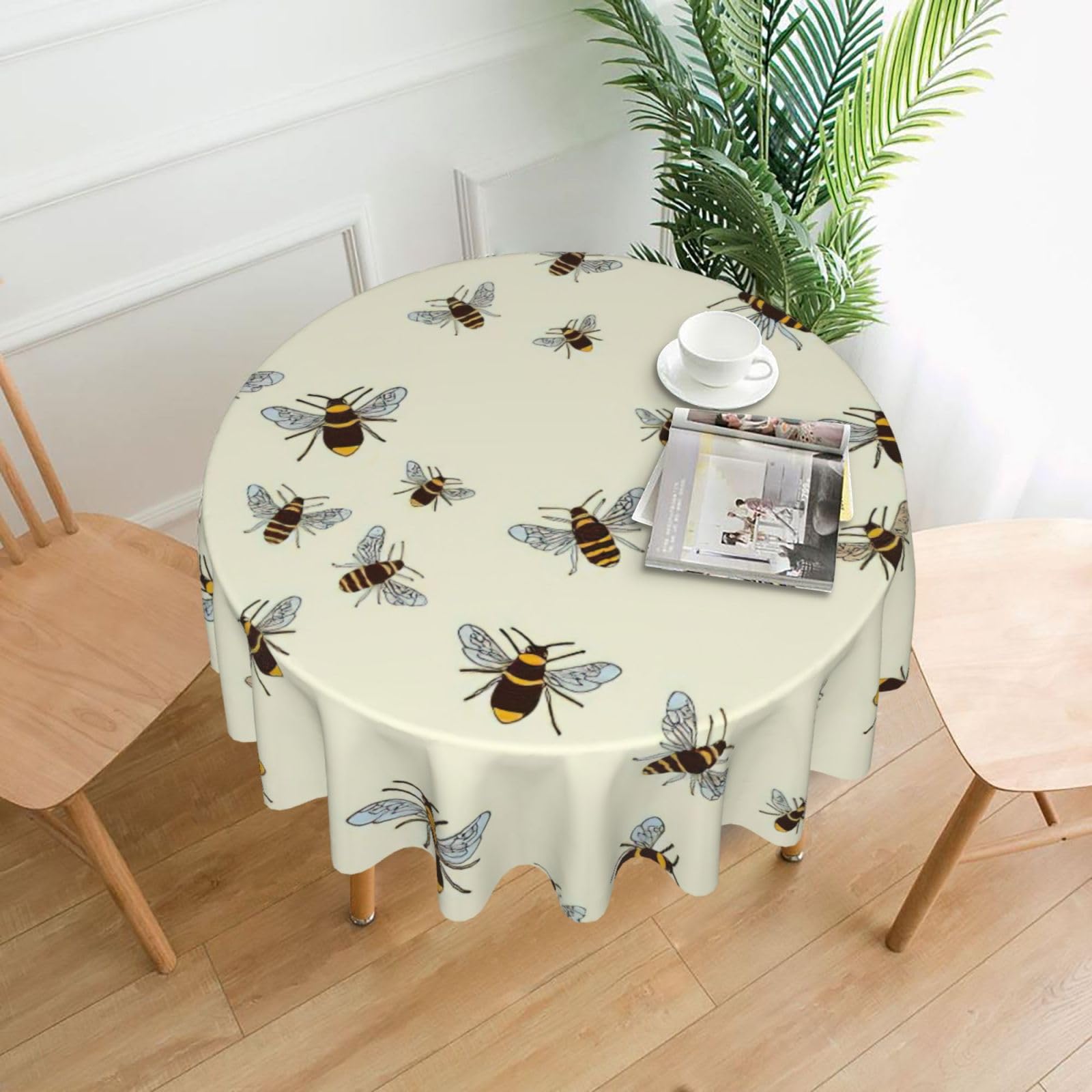 Zcmkjlg honey bee. Print Quick Ship Round Tablecloth 60in Polyester Washable Cover for Dining Room