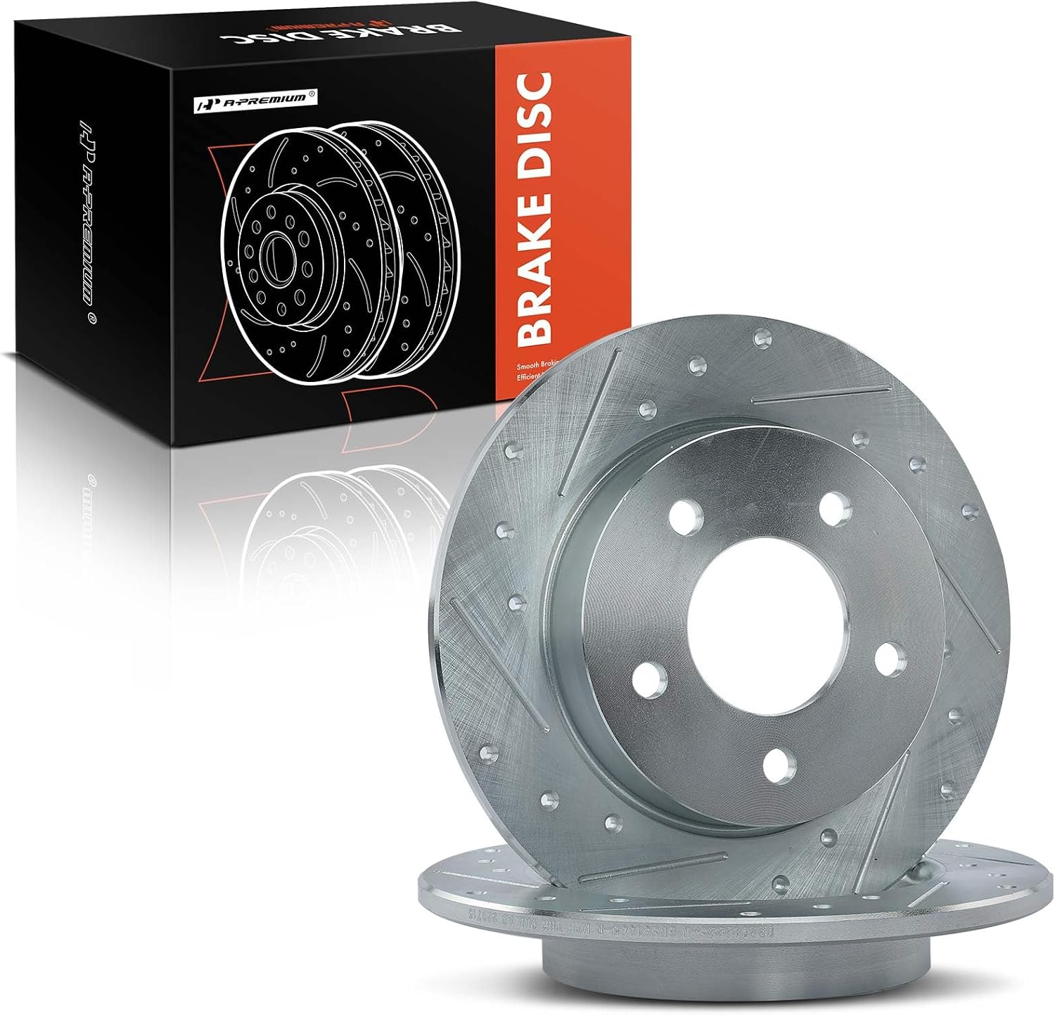 A-Premium 10.43 inch (265mm) Rear Drilled and Slotted Disc Brake Rotors Compatible with Select Mazda Models - 3 2004-2013 L4 2.0L, 2-PC Set