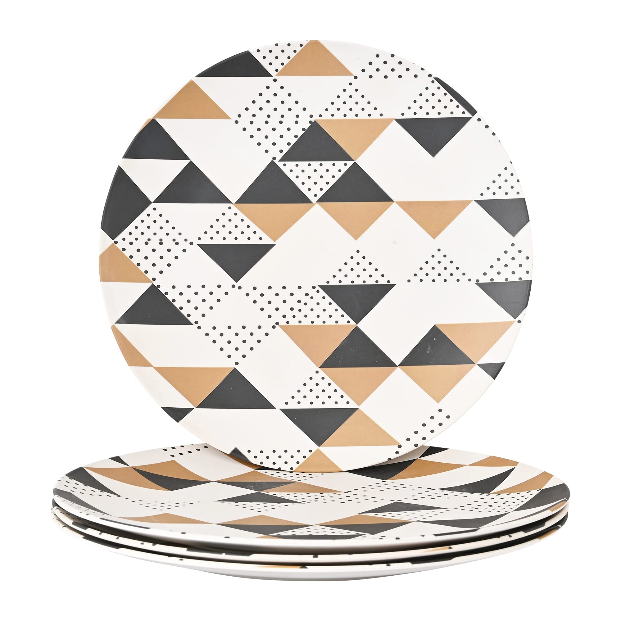 Earthism Eco-Friendly Bamboo Fibre Dinner Plates 11"- Pack of 4 (Triad, White Black)