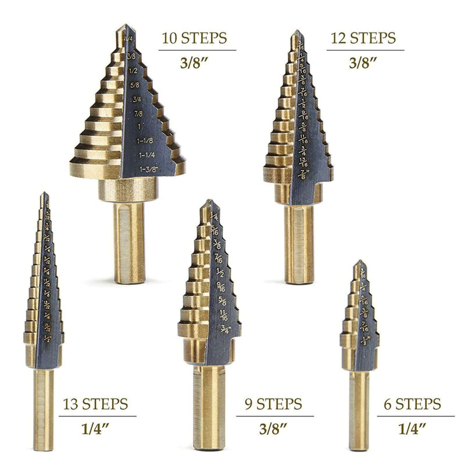 5 pezzi di grandi punte da trapano in cobalto con custodia HSS Step Titanium Core Drill Set di punte da trapano per fori multipli