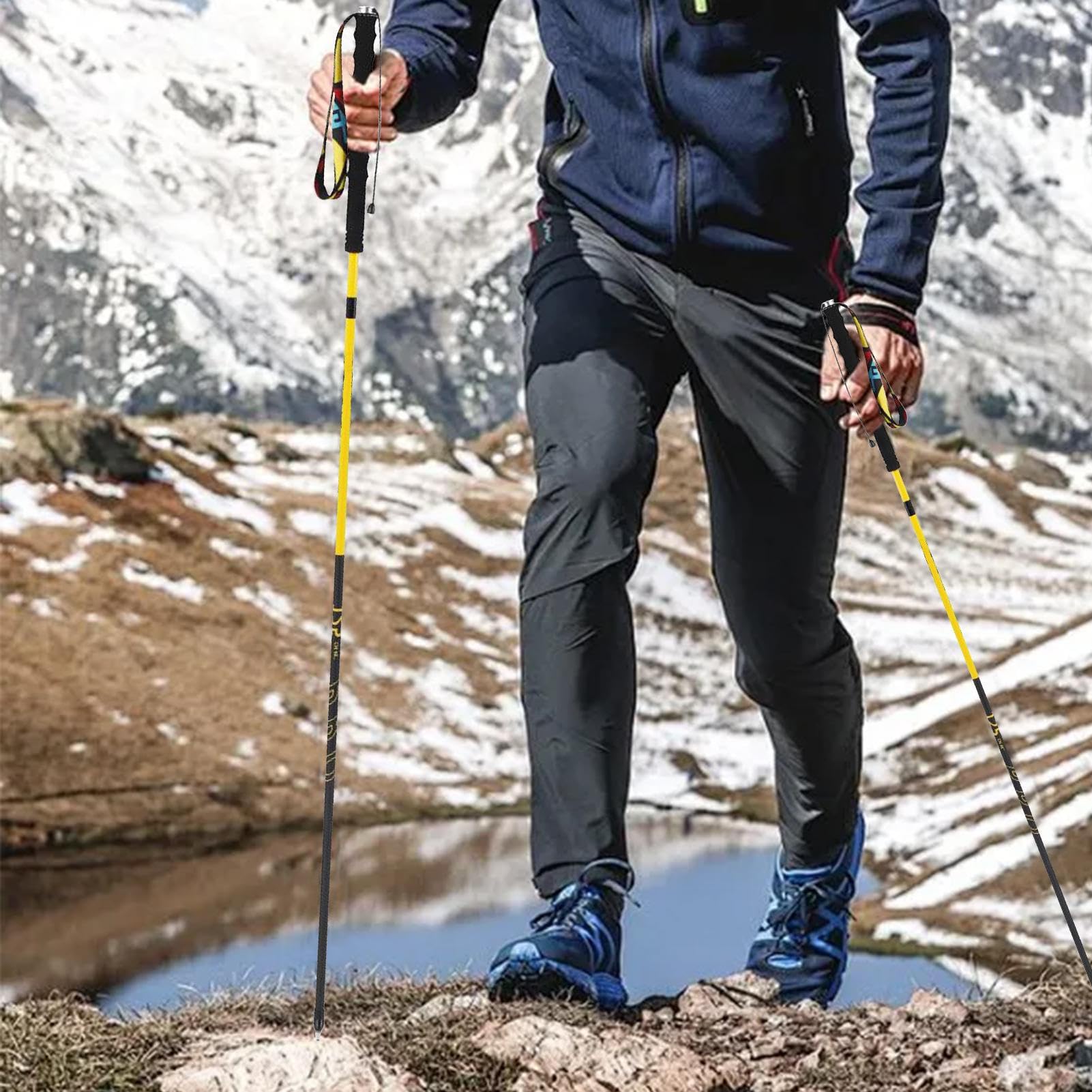 Składane Kijki Trekkingowe 4-Częściowy Teleskopowy Kijek Trekkingowy | Kijki do Wędrówek z Plecakiem Do Wspinaczki Podróży Górskich Wędrówek Z Plecakiem Biwakowania I Turystyki Na Świeżym