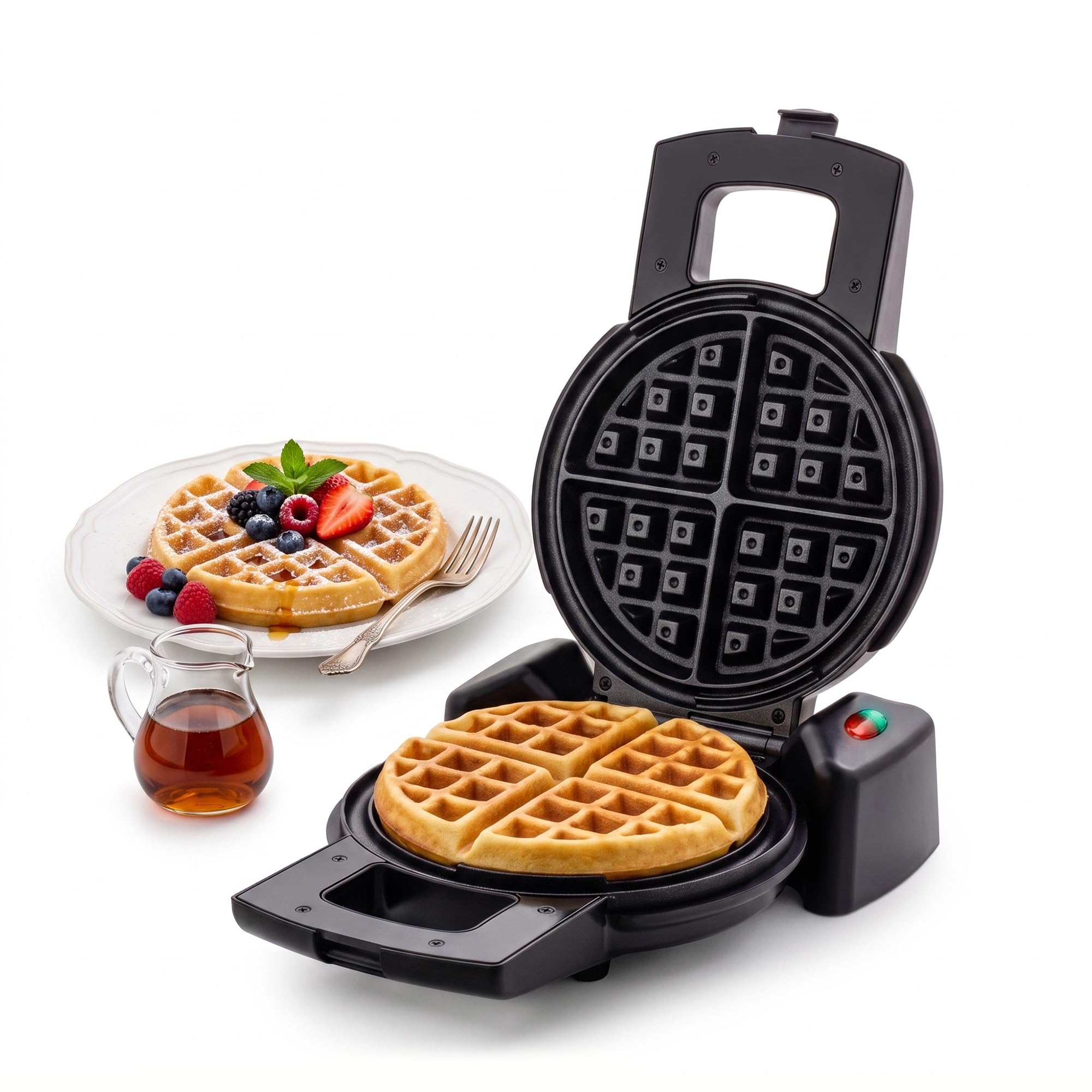 OVENTE WMF1440BR Belgian Waffle Maker with Non-Stick Dishes, 180° Rotation Function and Cool Touch Handle for Single Turn, Perfect for Cooking Classic 7" Waffles for Breakfast or Snacks, Black-image-43