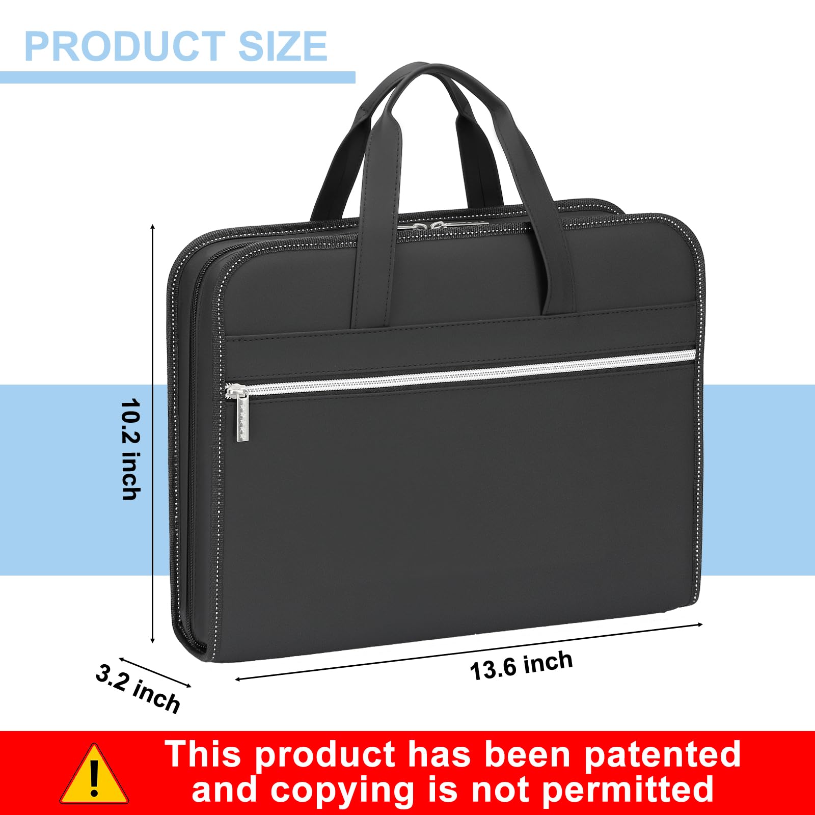 Organizer per documenti a fisarmonica in pelle PU con manico e cinghia, 12 tasche espandibili con cerniera ed etichette, organizer portatile per documenti formato A4