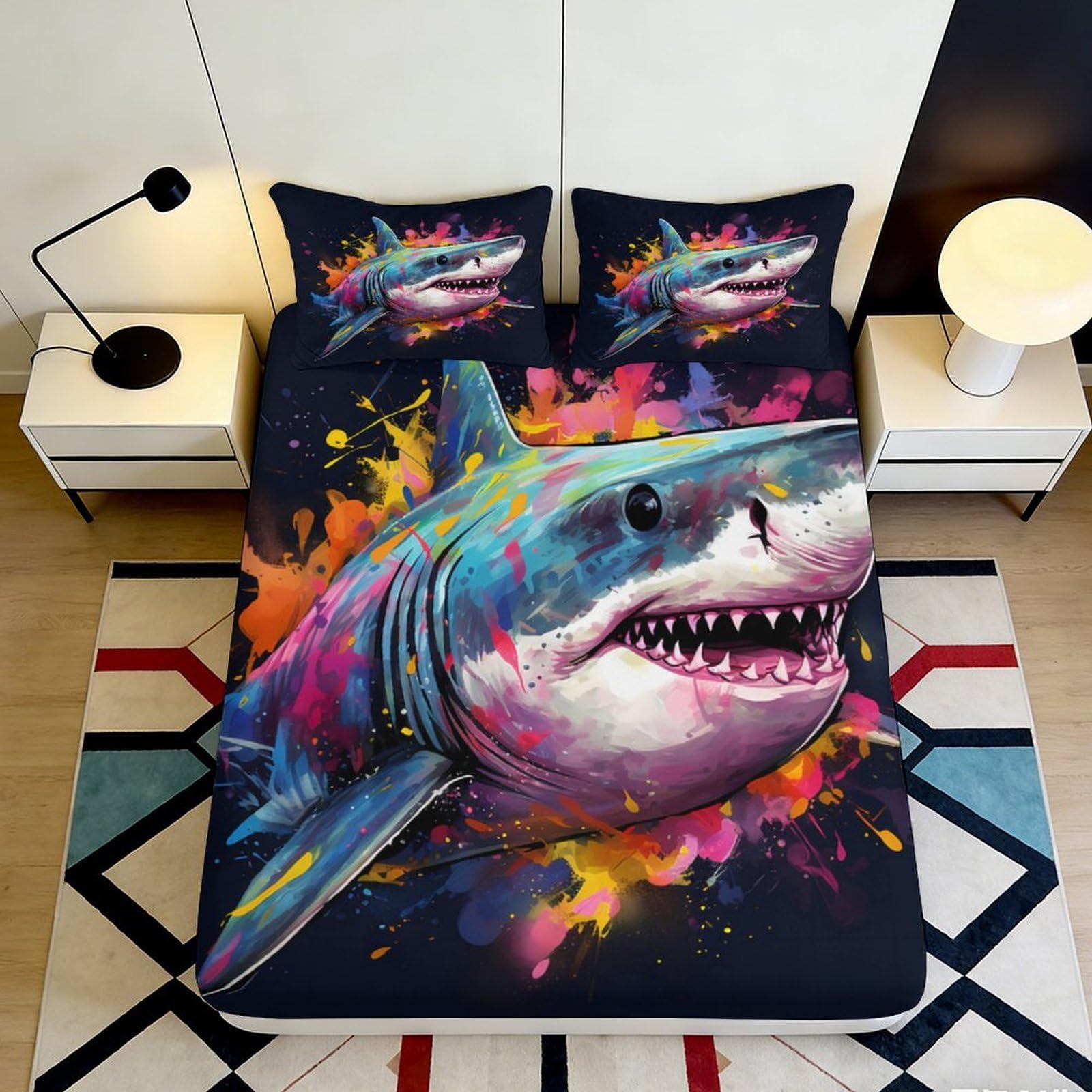 3D Printed Abstract Paint Splash Fitted Sheet Microfiber Colorful Graffiti Mattress Cover for Bedroom Guest Room Decor 90x200x25cm