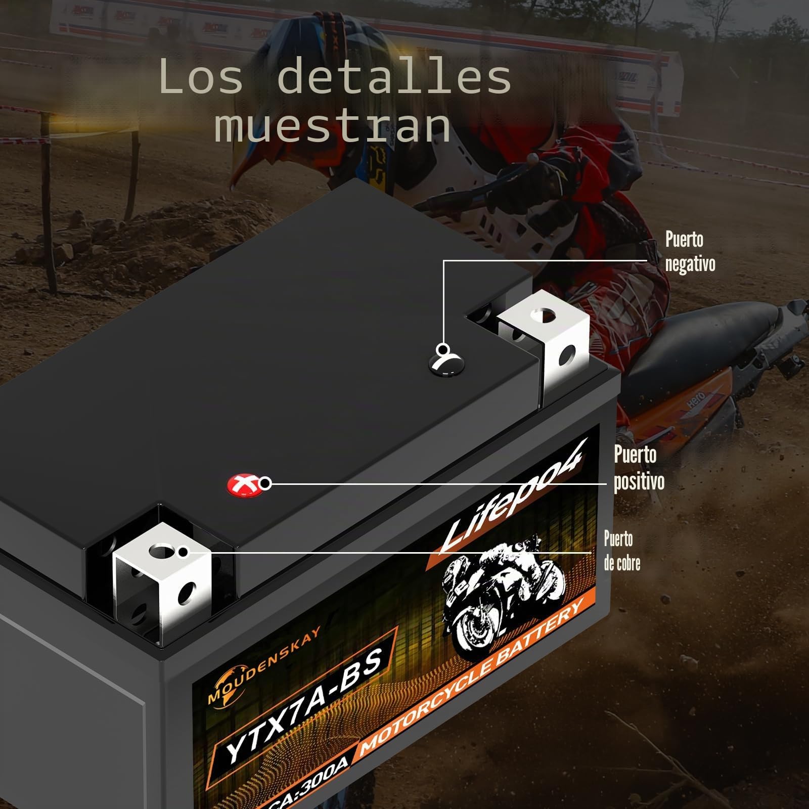 Batería de litio para motocicleta, 12 V, batería de litio Powersports con BMS (YTX7A-BS 12,8 V, 3 Ah, 300 A), batería de arranque LiFePO4 para motocicletas, ATV, UTV, barcos, etc