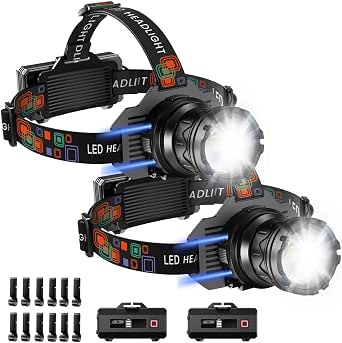 2-Pack Rechargeable Headlamp Super Bright 3000LM with Motion Sensor, 9 Modes, Zoomable, 90° Adjustable, IPX7 Waterproof, High Power Head Light for Camping and Fishing